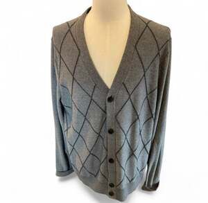 Tommy Hilfigure Mens Gray Argyle Button Down Cardigan Sweater Size XL